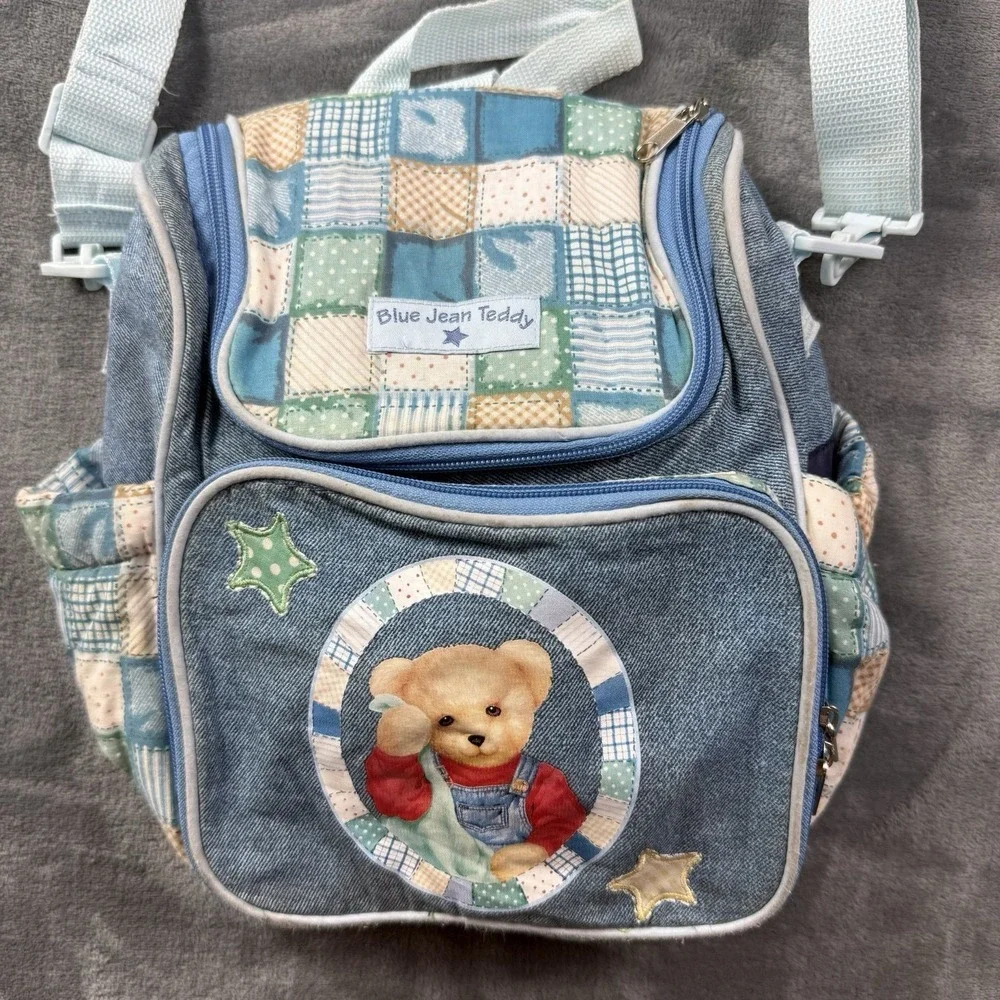 Blue Jean Teddy Bear Springs Blossom Demin Bottle Diaper Tote Bag Baby